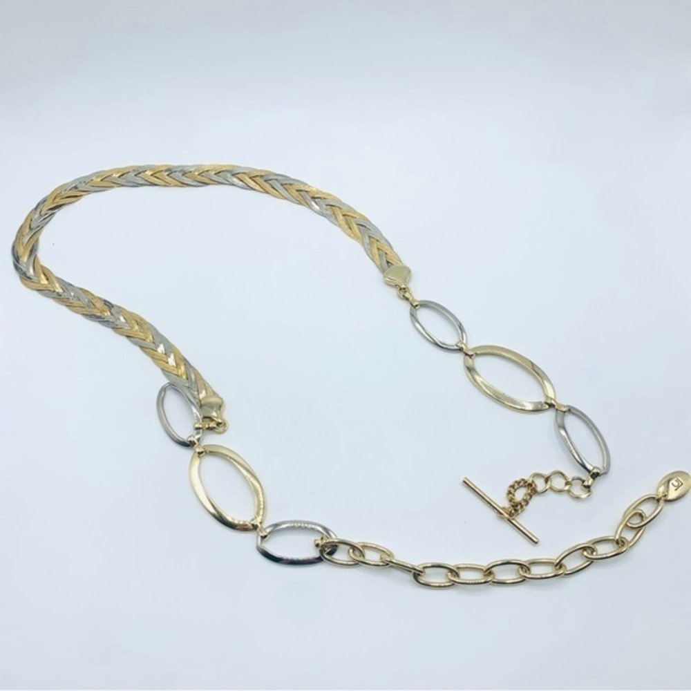 Vintage Liz Claiborne Two Tone Chain Belt Gold Silver Braided LC Adjustable